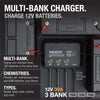 Multi-bank charger. Charge 12V Batteries.