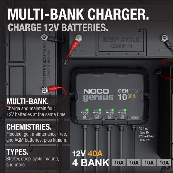 NOCO GENPRO 10X4 40A 4-BANK LITHIUM BATTERY SMART CHARGER